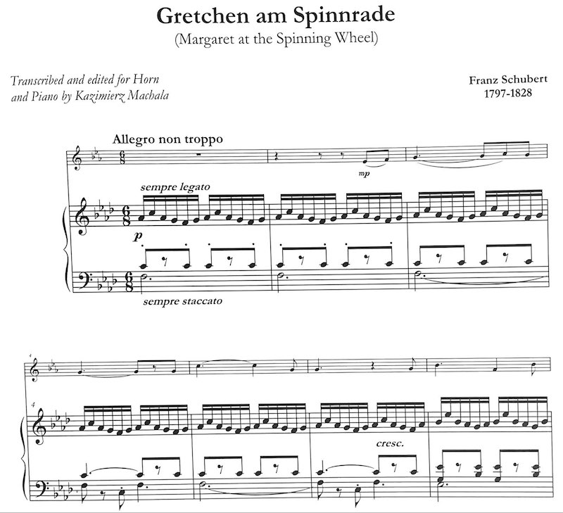 Schubert, “Gretchen am Spinnrade,” arranged for horn and piano